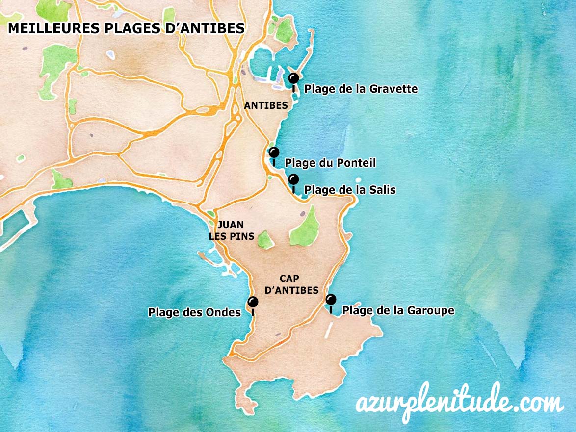 Carte des meilleures plage d'Antibes