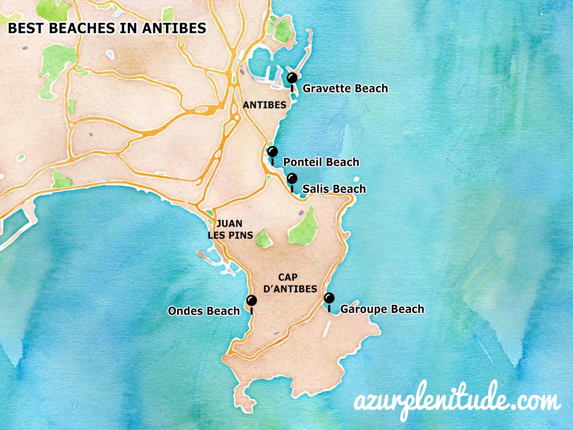 Map of the best beaches in Antibes