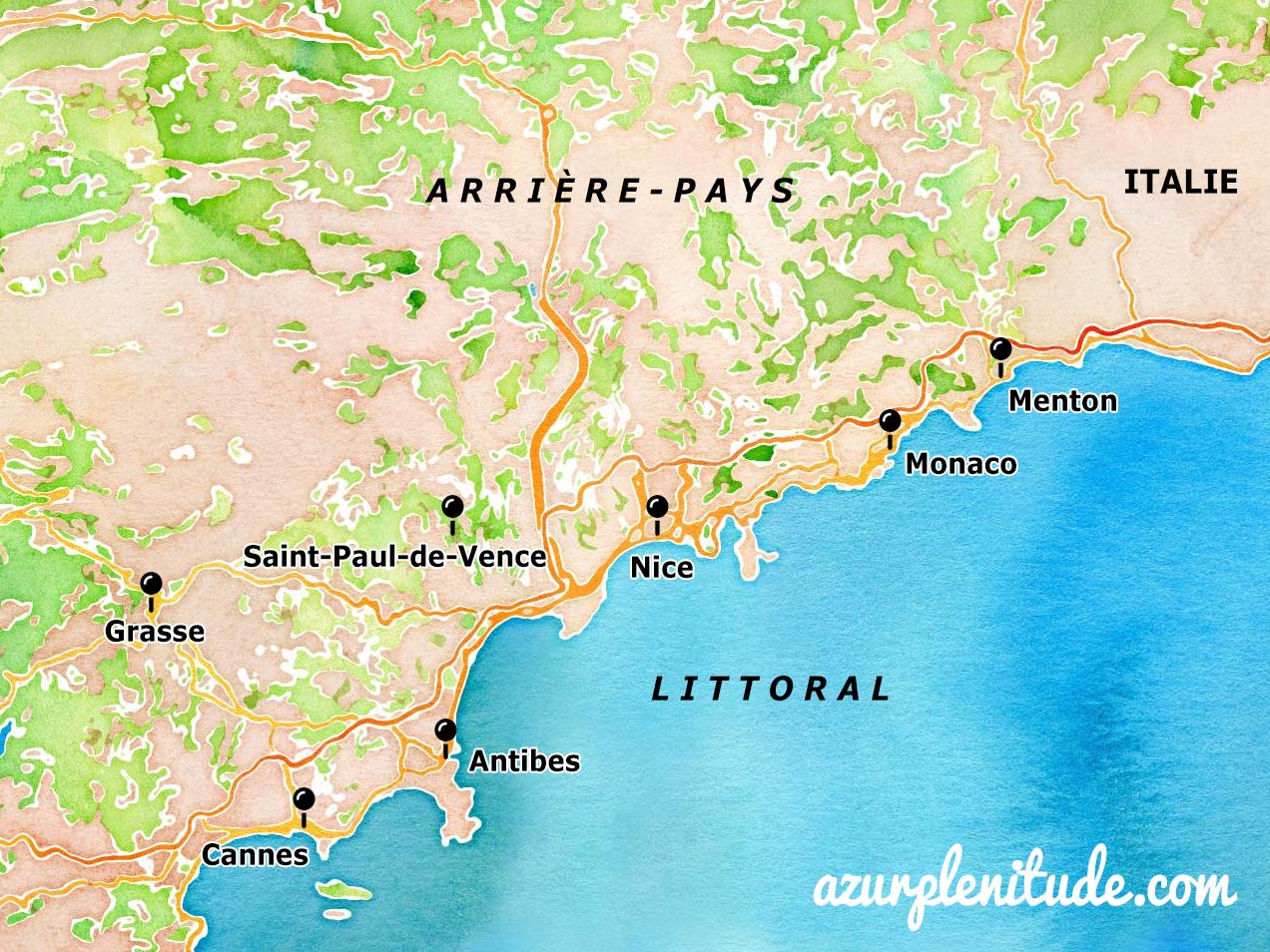 Carte de la Côte d'Azur